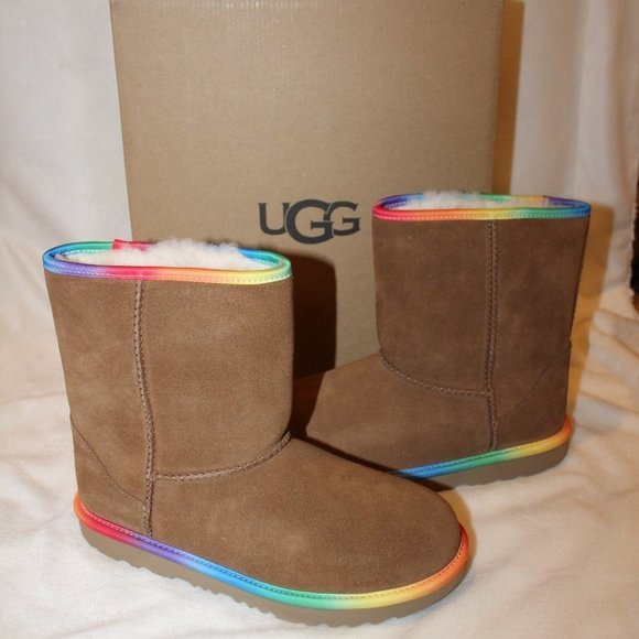 NIB UGG WOMEN'S CHESTNUT SUEDE‎ SHEARLING CLASSIC SHORT BOOTS PINK PURPLE - Picture 1 of 7